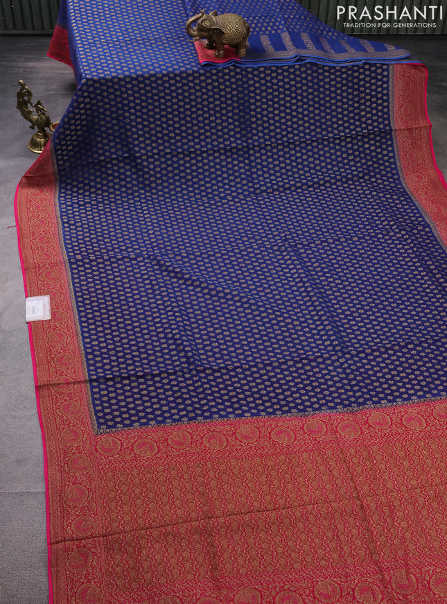 Banarasi semi georgette saree blue and pink with allover thread & zari woven buttas and woven border