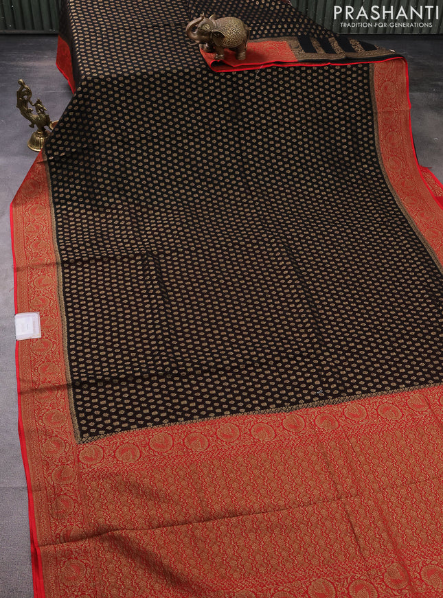 Banarasi semi georgette saree black and red with allover thread & zari woven buttas and woven border