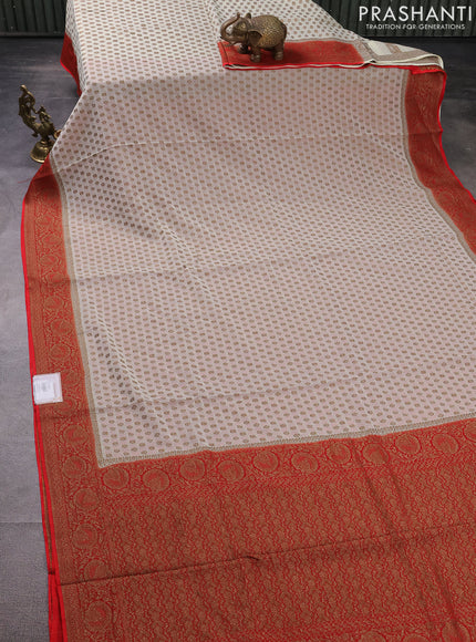 Banarasi semi georgette saree beige and red with allover thread & zari woven buttas and woven border