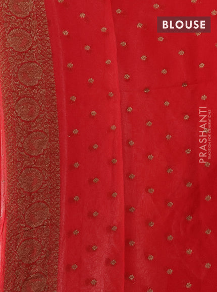 Banarasi semi georgette saree beige and red with allover thread & zari woven buttas and woven border