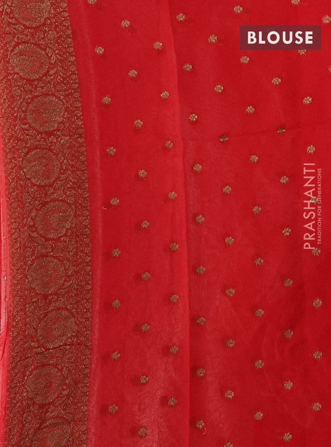 Banarasi semi georgette saree beige and red with allover thread & zari woven buttas and woven border
