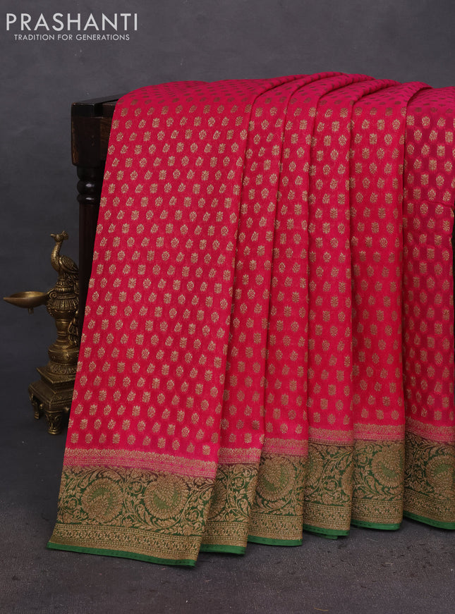 Banarasi semi georgette saree pink and green with allover thread & zari woven buttas and woven border