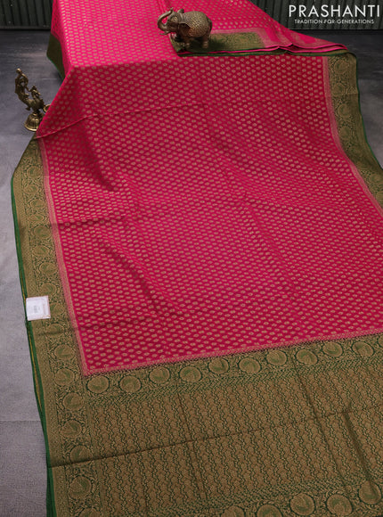 Banarasi semi georgette saree pink and green with allover thread & zari woven buttas and woven border