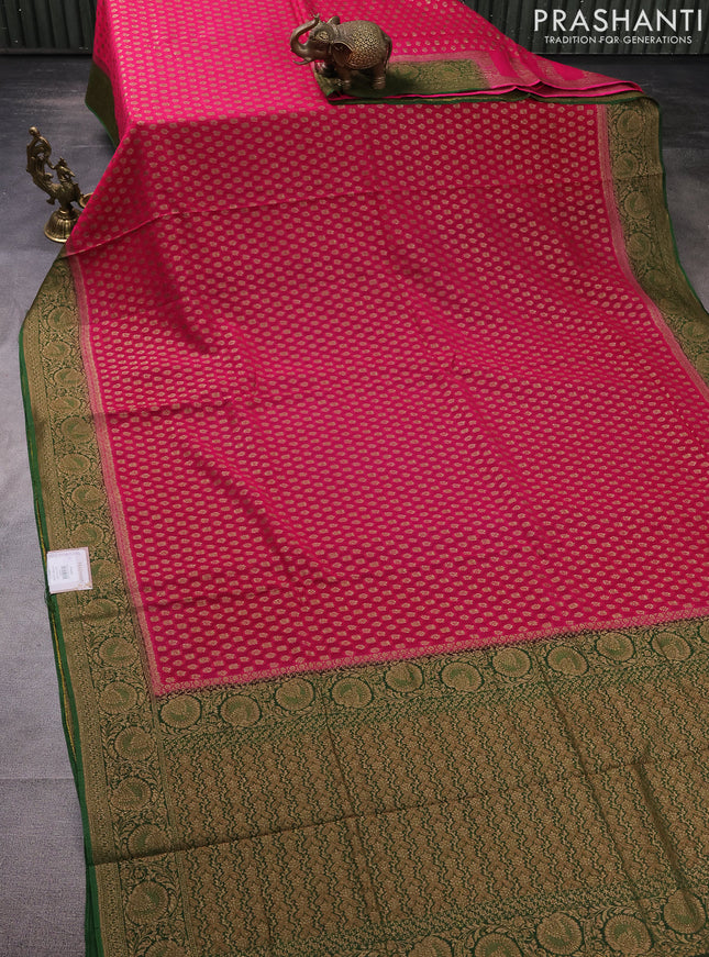 Banarasi semi georgette saree pink and green with allover thread & zari woven buttas and woven border