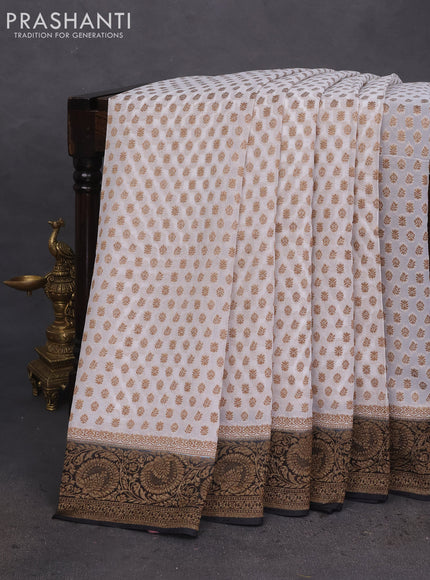 Banarasi semi georgette saree grey and black with allover thread & zari woven buttas and woven border