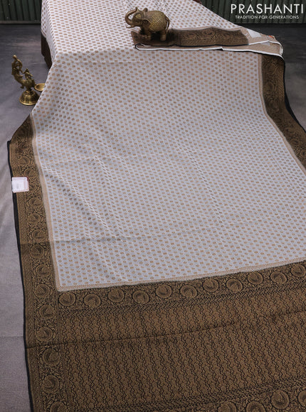 Banarasi semi georgette saree grey and black with allover thread & zari woven buttas and woven border