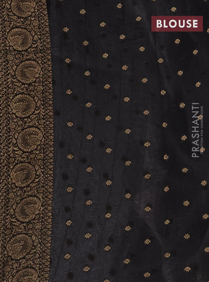 Banarasi semi georgette saree grey and black with allover thread & zari woven buttas and woven border