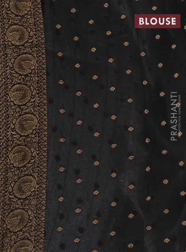 Banarasi semi georgette saree grey and black with allover thread & zari woven buttas and woven border