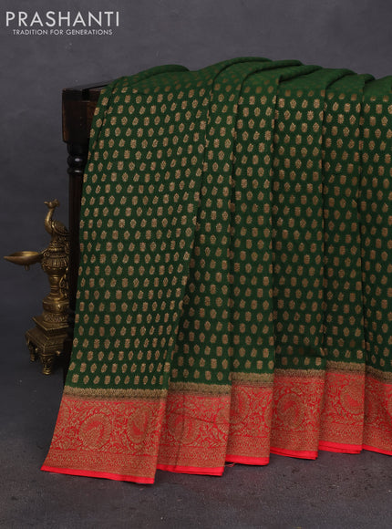 Banarasi semi georgette saree green and red with allover thread & zari woven buttas and woven border