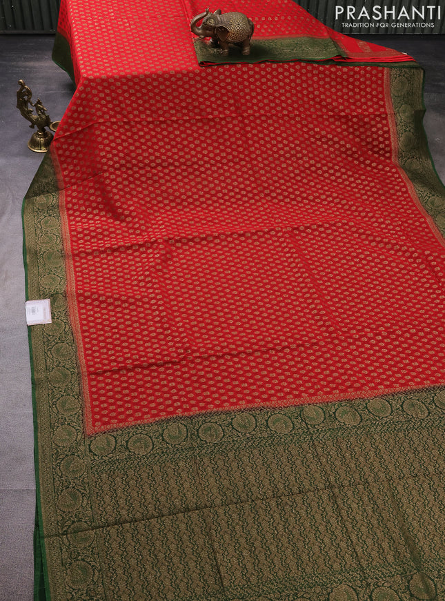 Banarasi semi georgette saree red and green with allover thread & zari woven buttas and woven border