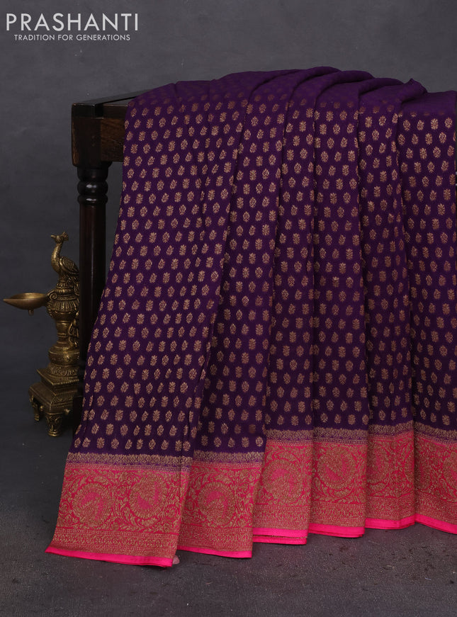 Banarasi semi georgette saree violet and pink with allover thread & zari woven buttas and woven border