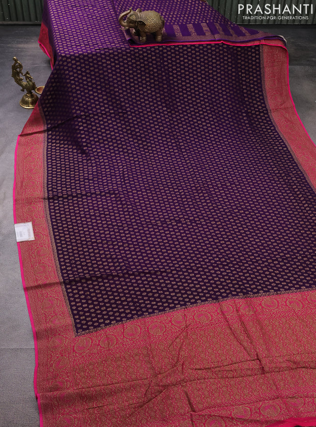Banarasi semi georgette saree violet and pink with allover thread & zari woven buttas and woven border