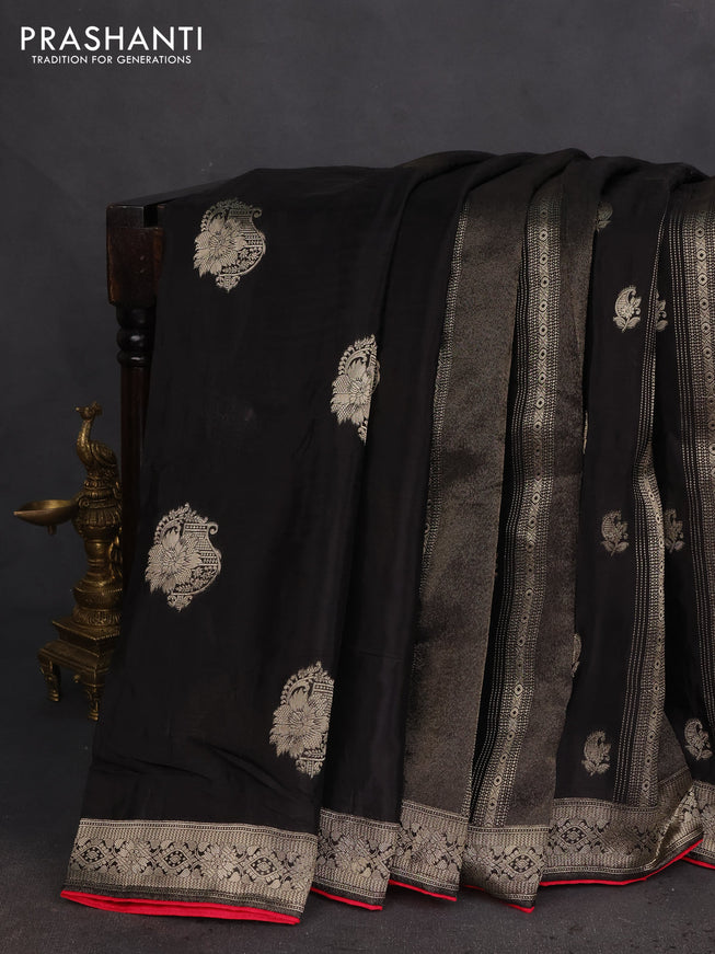 Banarasi silk saree black and pink with allover zari weaves and zari woven border