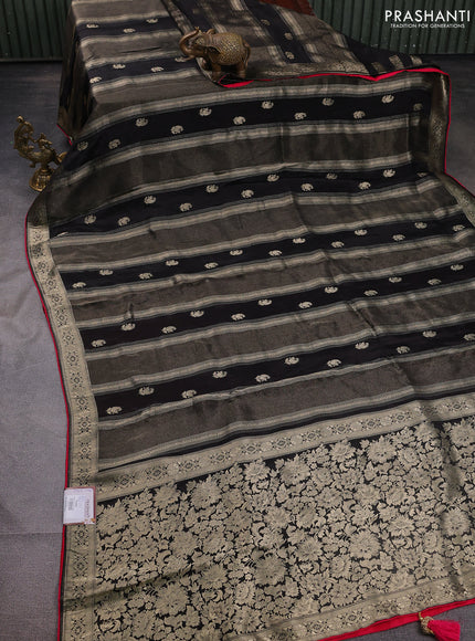 Banarasi silk saree black and pink with allover zari weaves and zari woven border