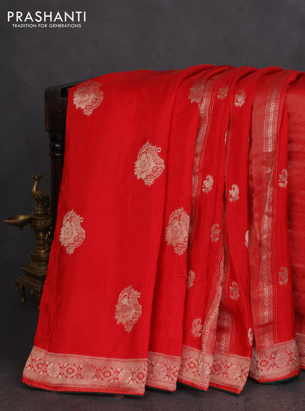 Banarasi silk saree red and green with allover zari weaves and zari woven border