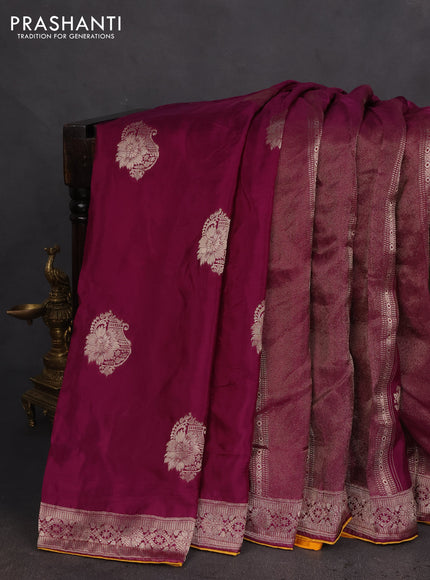 Banarasi silk saree purple and yellow with allover zari weaves and zari woven border