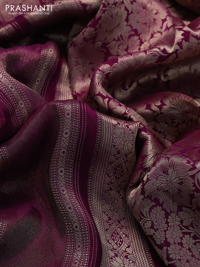 Banarasi silk saree purple and yellow with allover zari weaves and zari woven border