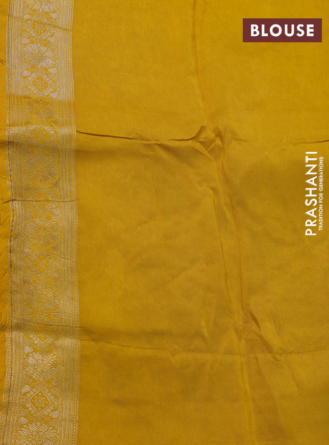 Banarasi silk saree dark mehendi green and yellow with allover zari weaves and zari woven border