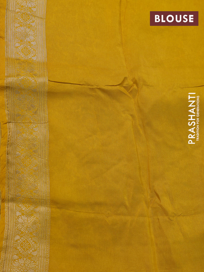 Banarasi silk saree dark mehendi green and yellow with allover zari weaves and zari woven border