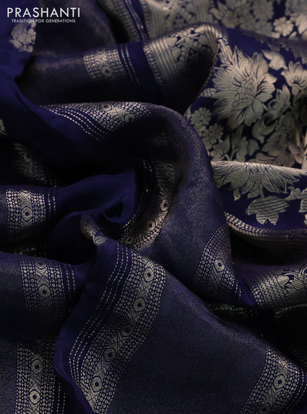 Banarasi silk saree dark blue and teal green with allover zari weaves and zari woven border