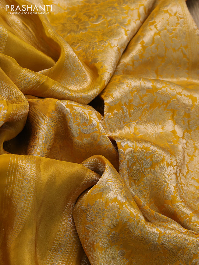 Banarasi silk saree mustard yellow and violet with allover zari weaves and zari woven border