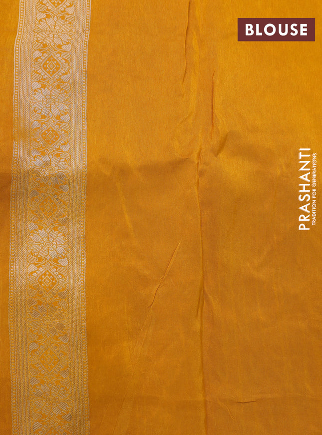 Banarasi silk saree mehendi green and yellow with allover zari weaves and zari woven border
