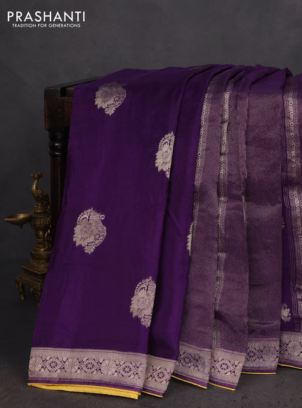 Banarasi silk saree violet and yellow with allover zari weaves and zari woven border