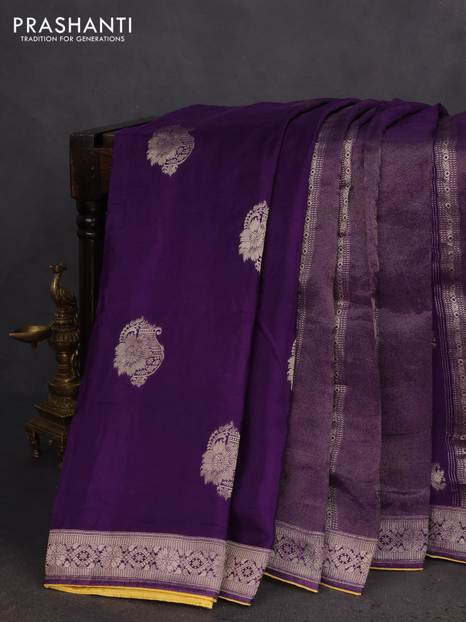 Banarasi silk saree violet and yellow with allover zari weaves and zari woven border