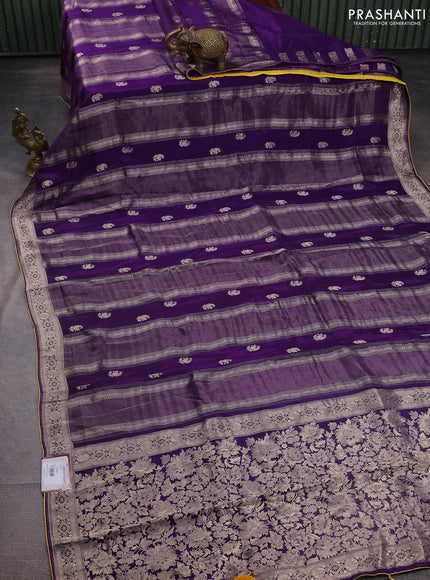 Banarasi silk saree violet and yellow with allover zari weaves and zari woven border
