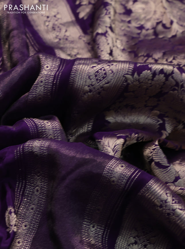 Banarasi silk saree violet and yellow with allover zari weaves and zari woven border