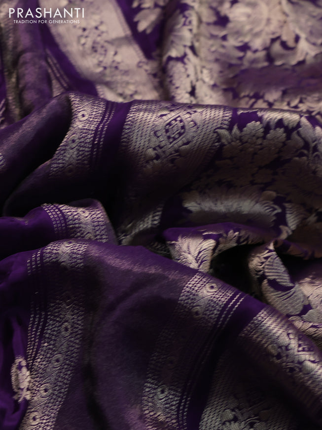 Banarasi silk saree violet and yellow with allover zari weaves and zari woven border