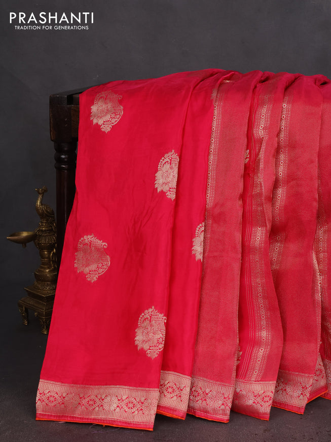 Banarasi silk saree pink and orange with allover zari weaves and zari woven border