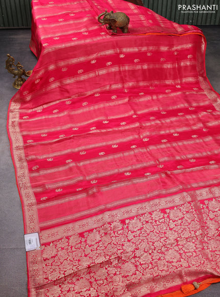 Banarasi silk saree pink and orange with allover zari weaves and zari woven border