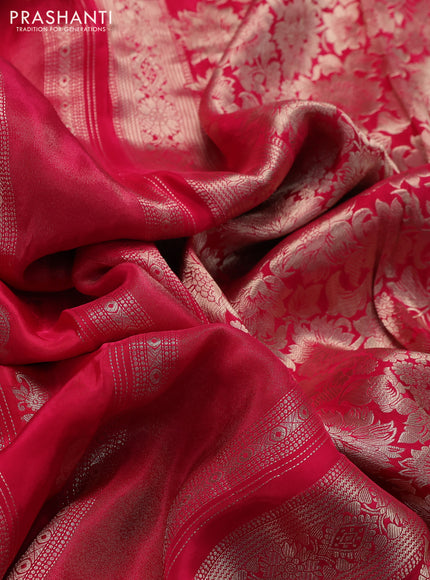 Banarasi silk saree pink and orange with allover zari weaves and zari woven border