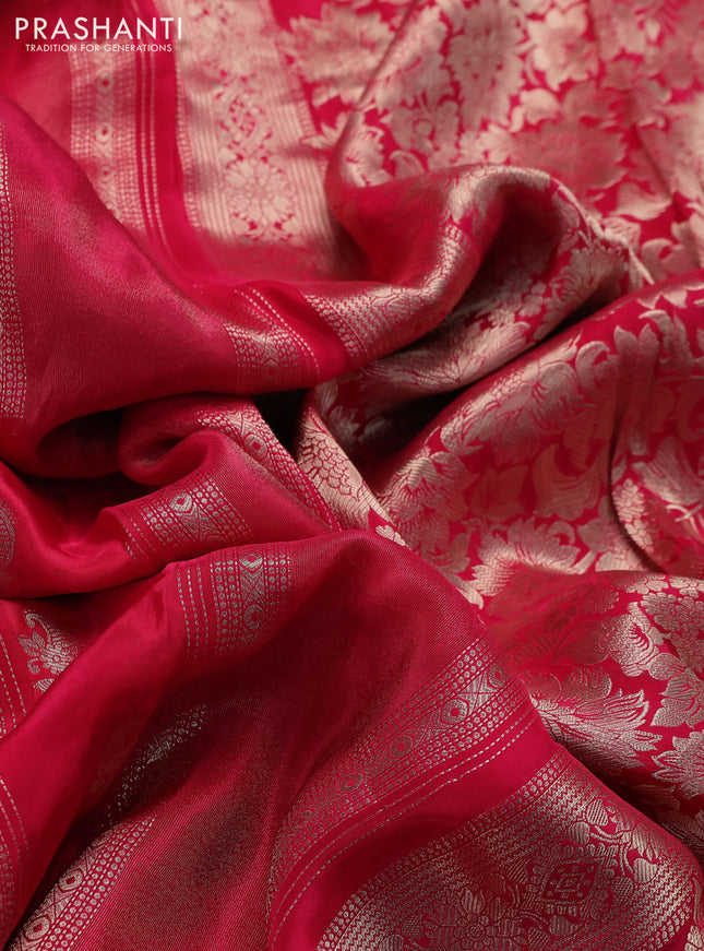 Banarasi silk saree pink and orange with allover zari weaves and zari woven border