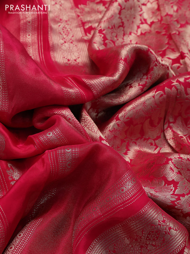 Banarasi silk saree pink and orange with allover zari weaves and zari woven border