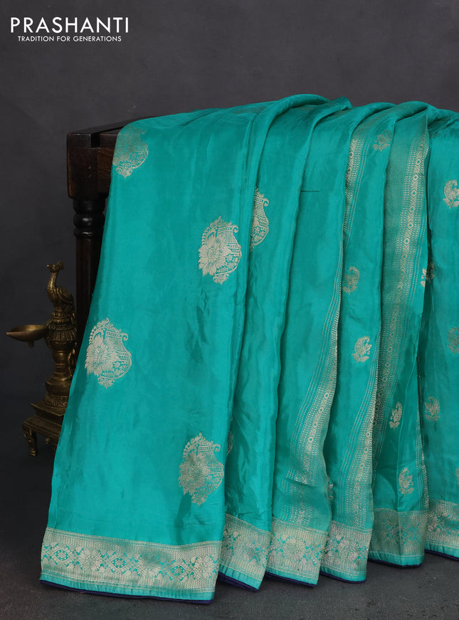 Banarasi silk saree teal green and blue with allover zari weaves and zari woven border