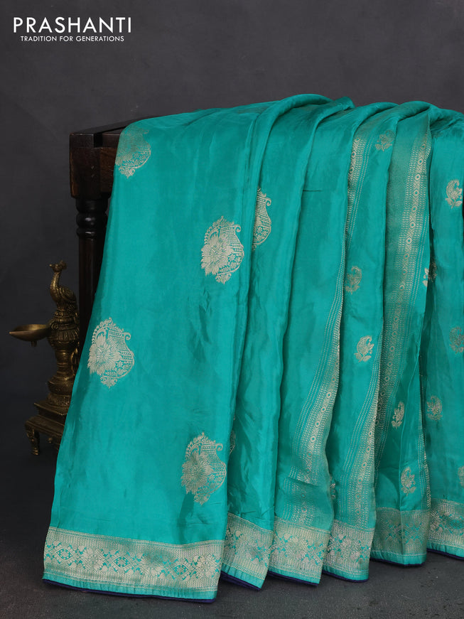 Banarasi silk saree teal green and blue with allover zari weaves and zari woven border