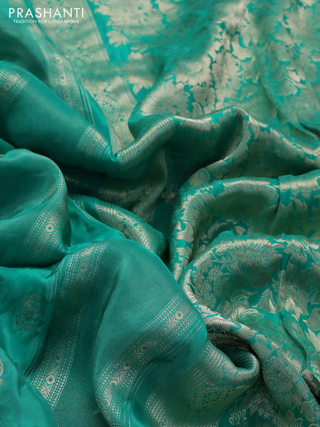 Banarasi silk saree teal green and blue with allover zari weaves and zari woven border