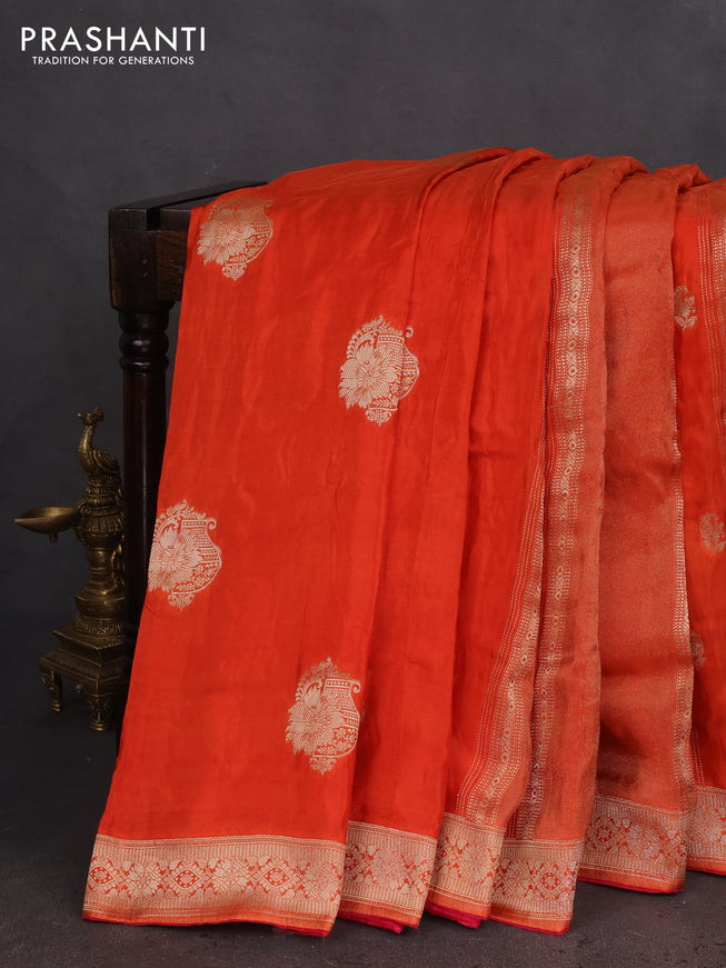 Banarasi silk saree rustic orange with allover zari weaves and zari woven border