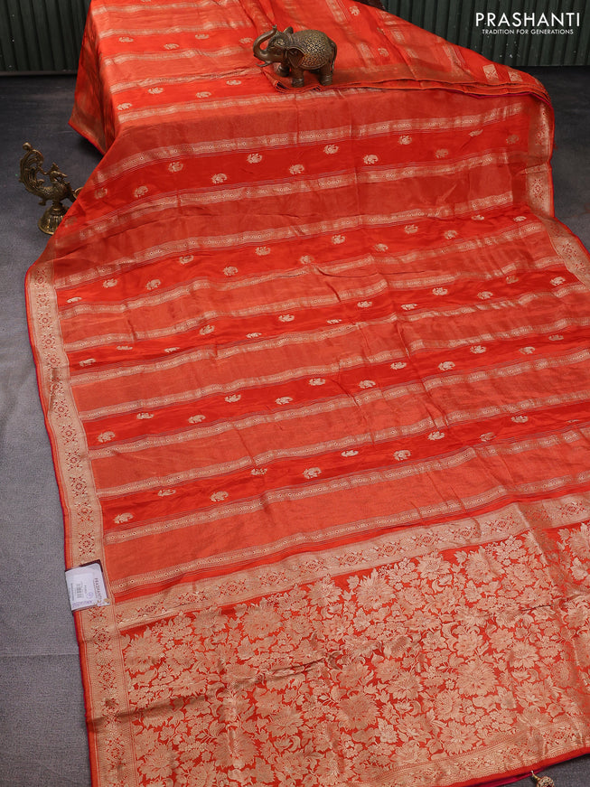 Banarasi silk saree rustic orange with allover zari weaves and zari woven border