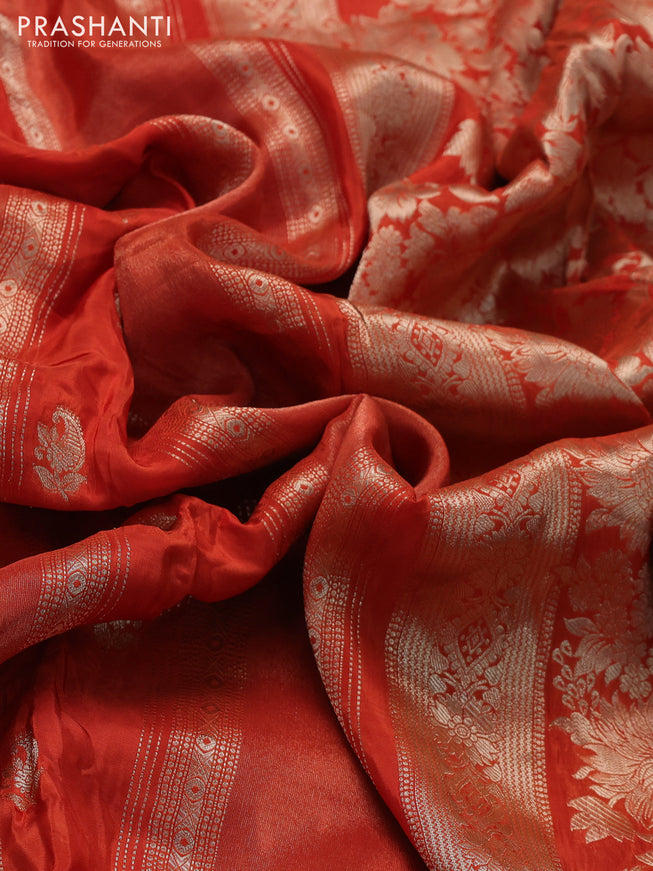 Banarasi silk saree rustic orange with allover zari weaves and zari woven border