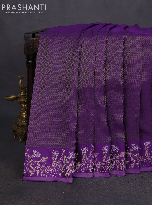 Banarasi mushru silk saree violet with allover zari weaves and zari woven border