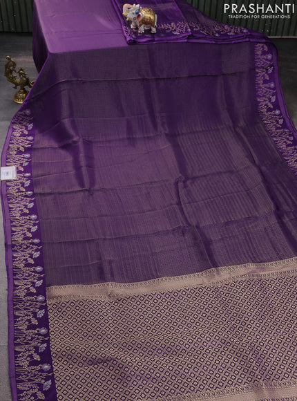 Banarasi mushru silk saree violet with allover zari weaves and zari woven border