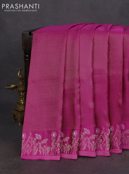 Banarasi mushru silk saree pink with allover zari weaves and zari woven border