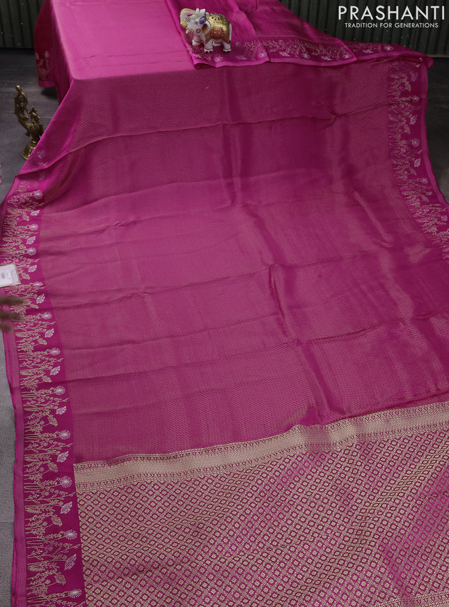 Banarasi mushru silk saree pink with allover zari weaves and zari woven border