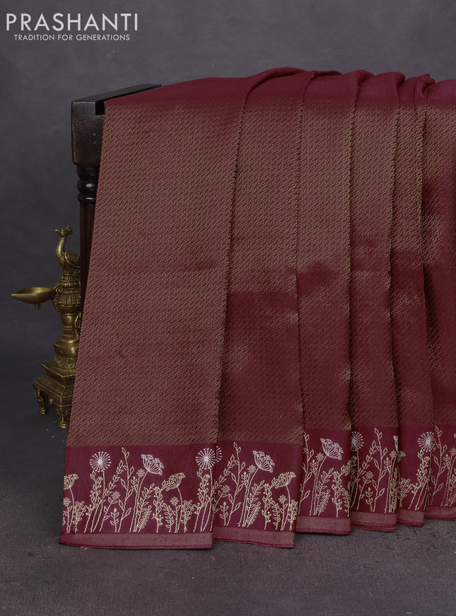 Banarasi mushru silk saree maroon with allover zari weaves and zari woven border