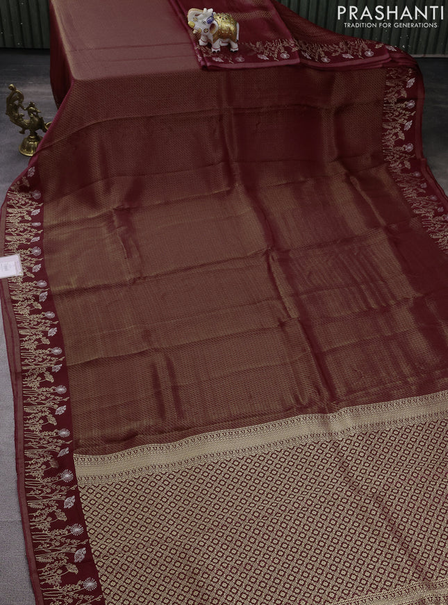 Banarasi mushru silk saree maroon with allover zari weaves and zari woven border