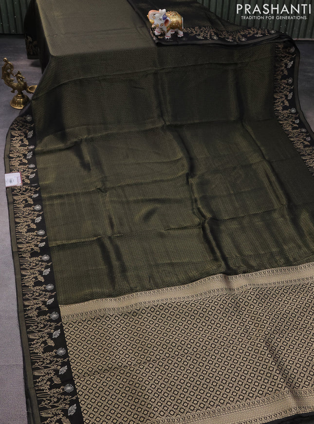 Banarasi mushru silk saree black with allover zari weaves and zari woven border