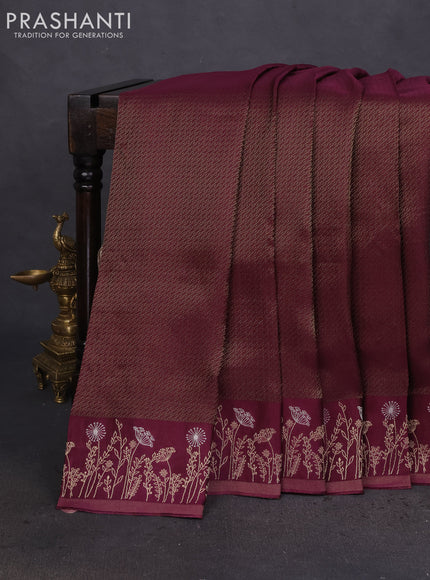 Banarasi mushru silk saree wine shade with allover zari weaves and zari woven border